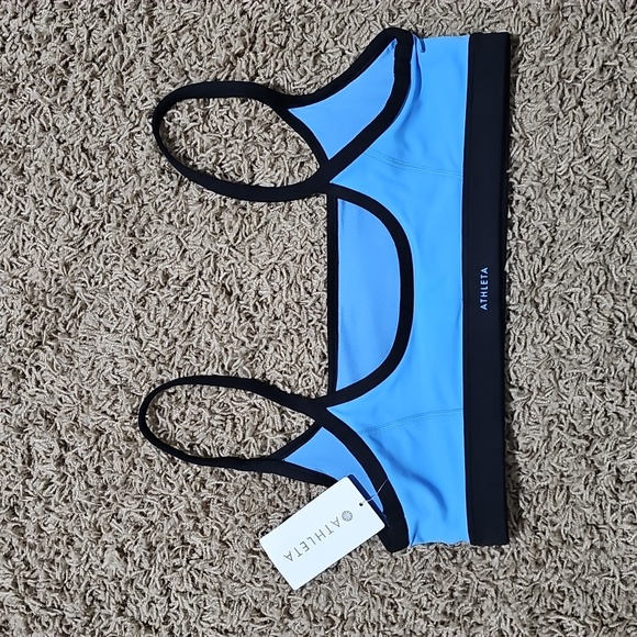 NWT Athleta Square Neck Bra Medium with Cups A - C Sports Bra Cornflower & Black - Picture 8 of 8